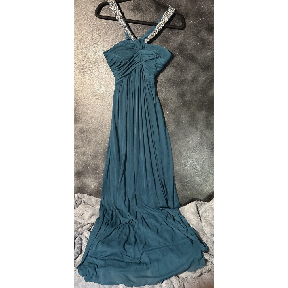 Way-In Halter Pleated Maxi Dress Gown Nordstrom  Size 1 Juniors Wedding Formal